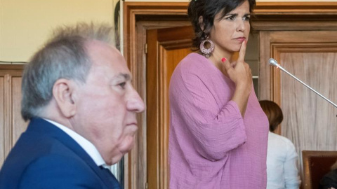 La coordinadora de Podemos Andalucía, Teresa Rodríguez, durante el juicio que se sigue en la Audiencia de Sevilla contra el empresario Manuel Muñoz Medina. - EFE