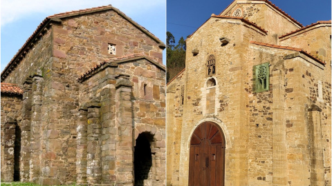 Santa Cristina de Lena (izQ.) y San Miguel de Lillo (der.). WIKIPEDIA