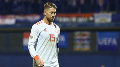 El capitán del Real Madrid, Sergio Ramos, durante un partido de la selección española.- REUTERS