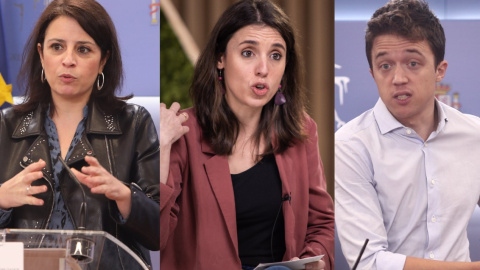 Imagen combinada de Adriana Lastra, Irene Montero e Íñigo Errejón. — EUROPA PRESS