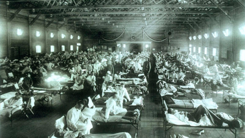 Hospital militar durante la gripe española, 1918.