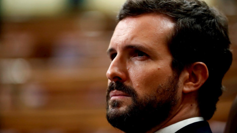 El líder del PP, Pablo Casado, durante un pleno del Congreso. EFE/Mariscal/Archivo