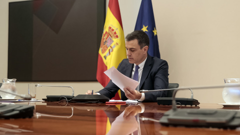 El presidente del Gobierno, Pedro Sánchez, se reúne por videoconferencia con los presidentes autonómicos, en Madrid (España) a 24 de mayo de 2020. Remitida por Moncloa.