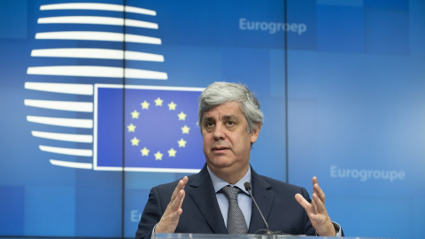 El presidente del Eurogrupo, el portugués Mario Centeno, en una rueda de prensa en Bruselas. E.P./Zucchi Enzo /EU Council/dpa