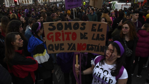 Una pancarta durante la manifestación feminista del 8M en Madrid. - EFE