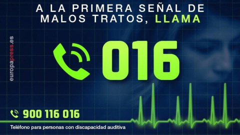 016. Teléfono de atención a víctimas de violencia de género. Es gratuito y no deja rastro en la factura telefónica. /EUROPA PRESS