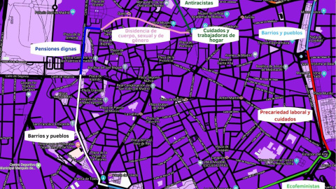 Mapa de la cadena feminista de Madrid.