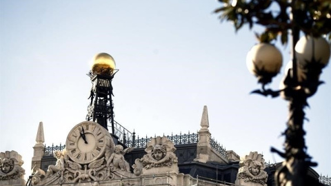 Detalle de la fachada del Banco de España. en Madrid. E.P.