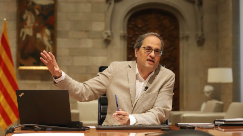 Pla mitjà del president de la Generalitat, Quim Torra, durant la reunió de presidents autonòmics del 7 de juny del 2020. (Horitzontal). Generalitat de Catalunya | ACN