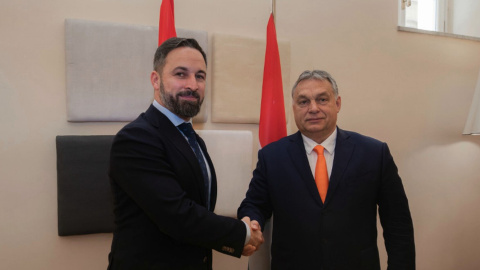 El líder Vox, Santiago Abascal junto al primer ministro húngaro Viktor Orban. Fuente: Vox