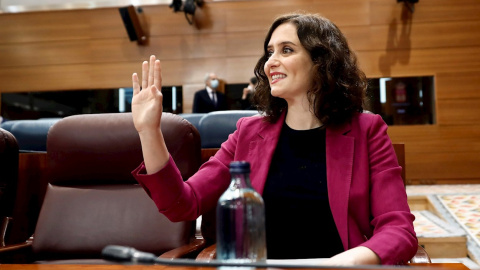 La presidenta regional, Isabel Díaz Ayuso, durante la sesión de control al ejecutivo regional, este jueves. EFE