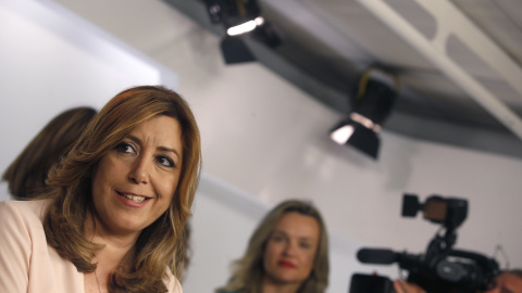 La presidenta de la Junta de Andalucía, Susana Díaz, comparece en Ferraz tras conocer los resultados de las primarias para la Secretaría General del PSOE.EFE/Javier Lizón