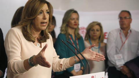 La presidenta de la Junta de Andalucía, Susana Díaz, comparece en Ferraz tras conocer los resultados de las primarias para la Secretaría General del PSOE. - EFE