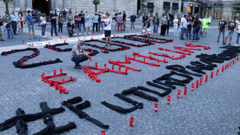 Pla obert dels treballadors de Nissan en una acció reivindicativa el 26 de maig del 2020. AINA MARTÍ / ACN