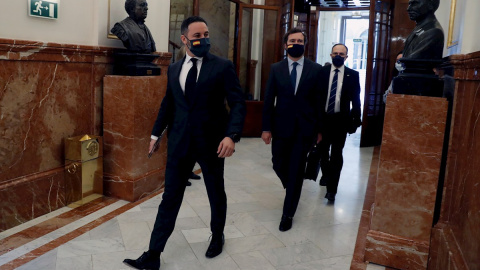 El líder de Vox, Santiago Abascal, en los pasillos del Congreso. /EFE