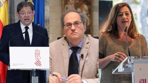 Los presidentes de la Comunitat Valenciana, Ximo Puig; Catalunya, Quim Torra; y Balears, Francina Armengol | EFE