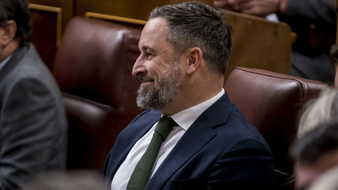  El líder de Vox, Santiago Abascal, durante una sesión plenaria en el Congreso de los Diputados, a 24 de enero de 2023, en Madrid (España). A. Pérez Meca / Europa Press