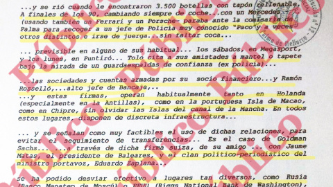 Comienzo de la segunda página del Anexo II del informe elaborado por el comisario Villarejo para el 'rey de la noche de Palma', Tolo Cursach.