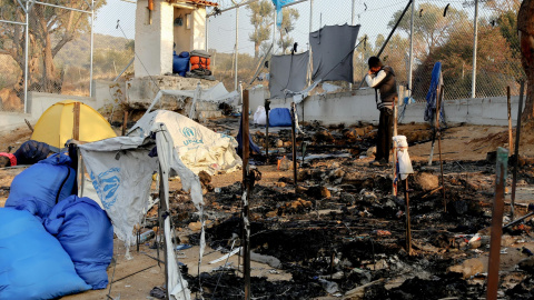 Incendio en el campamento de Moria (Lesbos). / Reuters.