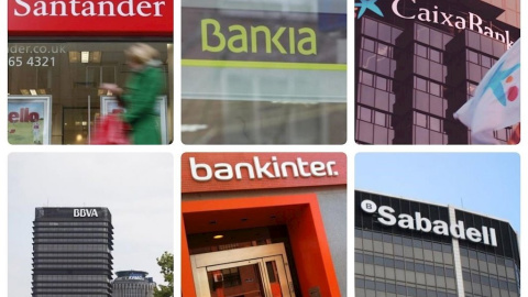 Montaje de los logos de los seis bancos cotizados en España. E.P.