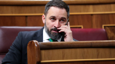 Santiago Abascal hablando por teléfono en el Congreso de los Diputados. / Europa Press