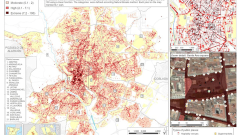 Mapa de la distribución de residuos de colillas en la ciudad de Madrid. UAH