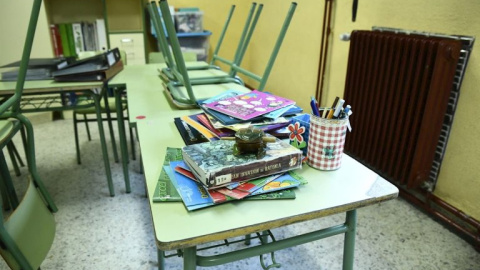 Material escolar y libros en un aula de un colegio de Madrid. E.P./Oscar Cañas