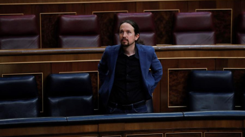 El vicepresidente tercero del Gobierno, Pablo Iglesias, durante el pleno celebrado este miércoles en el Congreso. EFE/Chema Moya