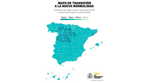 Mapa de las zonas que pasan a la fase 1./ Ministerio de Sanidad