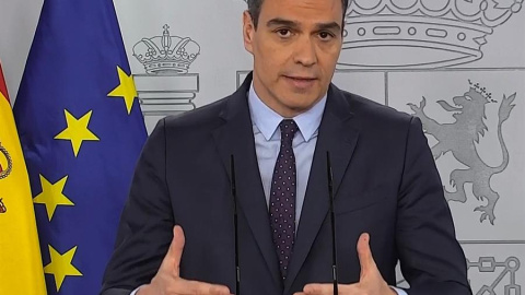 Pedro Sánchez en declaraciones en la Moncloa. EFE