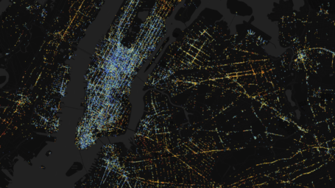 El equipo acaba de subir a la plataforma el Atlas de la Desigualdad de la ciudad de Nueva York. La gran cantidad de puntos azules en la isla de Manhattan revela que es zona con mayor diversidad de la ciudad. / MIT Media Lab