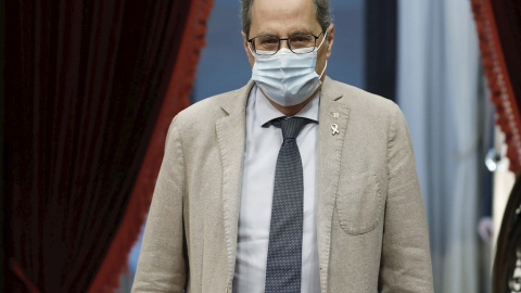 08/07/2020.- El presidente de la Generalitat, Quim Torra, a su llegada al pleno celebrado este miércoles en el Parlament. / EFE - Andreu Dalmau