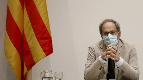 El presidente de la Generalitat, Quim Torra, durante la reunión semanal del gobierno de la Generalitat, este martes. EFE/Andreu Dalmau