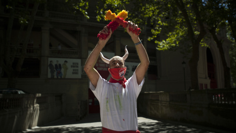 Protesta contra la tauromaquia en los San Fermines 2020. / EUROPA PRESS