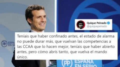 El aplaudido tuit de Quique Peinado que retrata a los políticos que pedían acabar con el estado de alarma y ahora reclaman un mando único