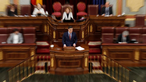 El presidente del Gobierno, Pedro Sánchez durante su intervención en el pleno del Congreso este miércoles. /EFE