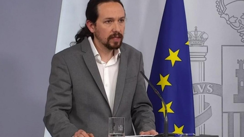 El vicepresident segon del Govern espanyol, Pablo Iglesias, en roda de premsa.