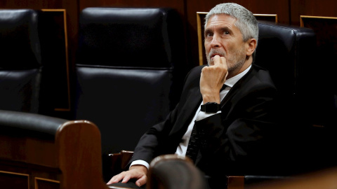 El ministro de Interior, Fernando Grande-Marlaska, durante la sesión de control al Ejecutivo que este miércoles se celebra en el Congreso. EFE/Chema Moya