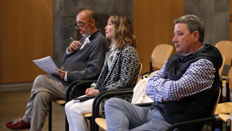 Natalio Grueso, Judit Pereiro y José María Vigil, durante el juicio del 'caso Niemeyer'. / EFE