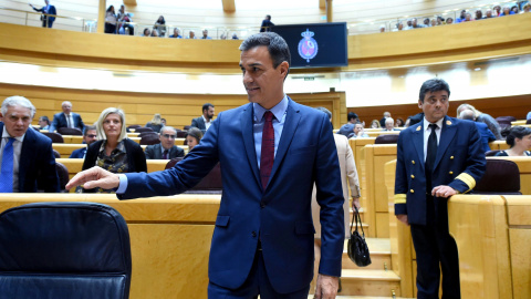 El presidente del Gobierno, Pedro Sánchez, a su llegada a la sesión de control en el pleno del Senado. EFE/ Fernando Villar