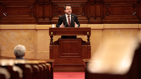 El vicepresident i conseller d'Economia, Pere Aragonès, durant la seva intervenció aquest divendres al Parlament.