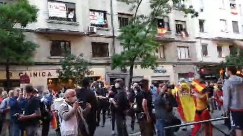 Imagen de la protesta frente a la sede del PSOE en Madrid.