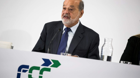 El magnate mexicano Carlos Slim, máximo accionista de la constructora FCC, en una rueda de prensa en Madrid. EFE