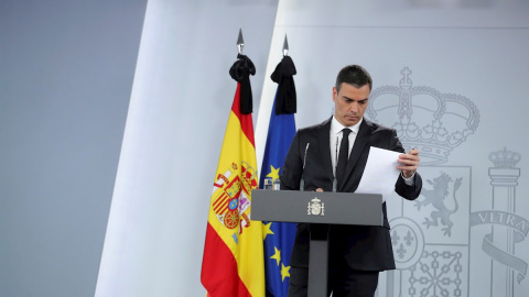 Pedro Sánchez durante una rueda de prensa. EFE