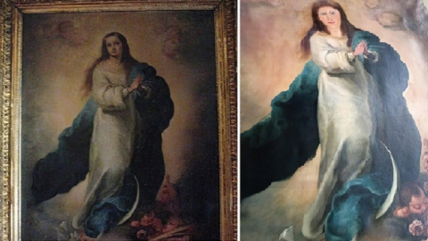 El cuadro de Murillo, antes y después de la supuesta restauración. (EUROPA PRESS)