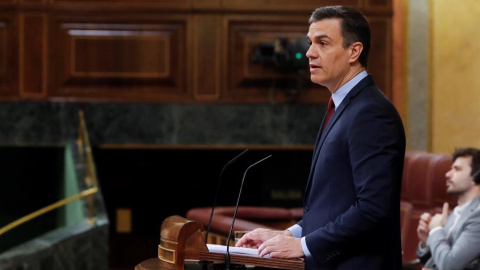 20/05/2020.- El presidente del Gobierno, Pedro Sánchez, durante su intervención en del debate, este miércoles en el Congreso. / EFE . BALLESTEROS