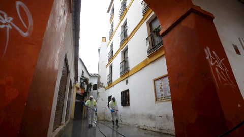 Servicio de limpieza continúa desinfectando las calles de Córdoba./ Salas (EFE)