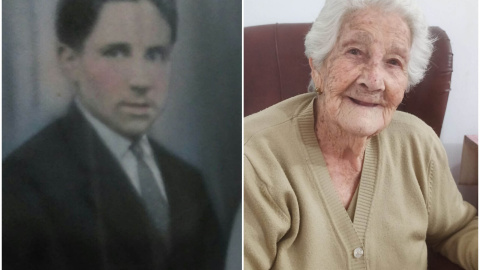 Leoncio, en una de las pocas imágenes que conserva la familia, y su hija Paula, de 89 años.