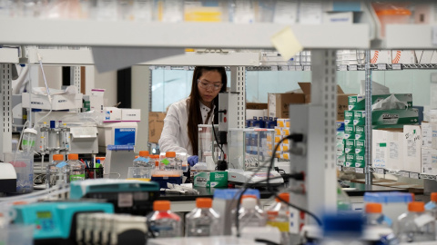 Una investigadora trabajado para la vacuna del coronavirus, en un laboratorio en San Diego (California, EEUU). REUTERS / Bing Guan