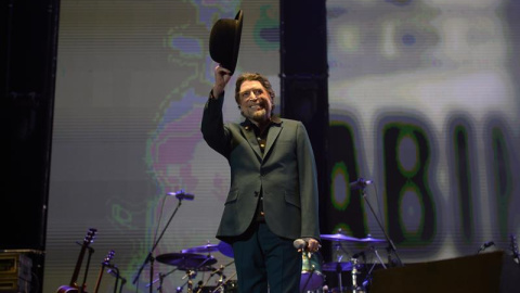 El cantante y compositor Joaquín Sabina durante el concierto que ofrece esta noche en Madrid. EFE/Víctor Lerena